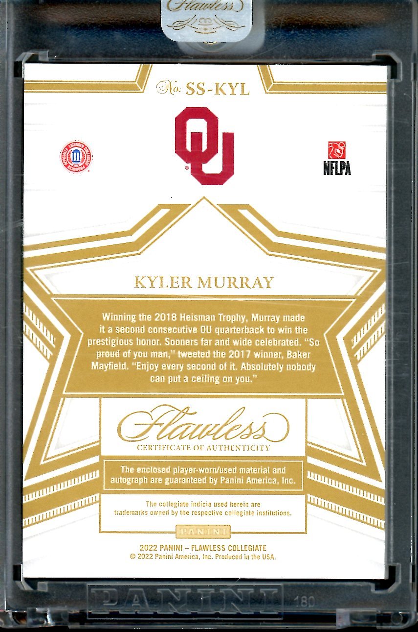 2023 Panini Flawless Collegiate Kyler Murray Star Swatch Signatures Patch Auto FOTL Pink /3 Oklahoma
