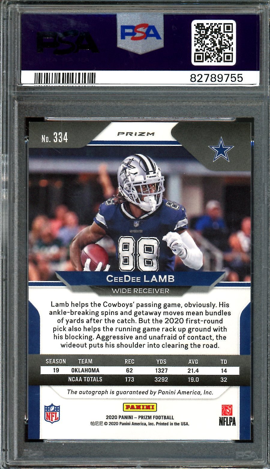 2020 Panini Prizm CeeDee Lamb Rookie Auto Silver PSA 10 Cowboys