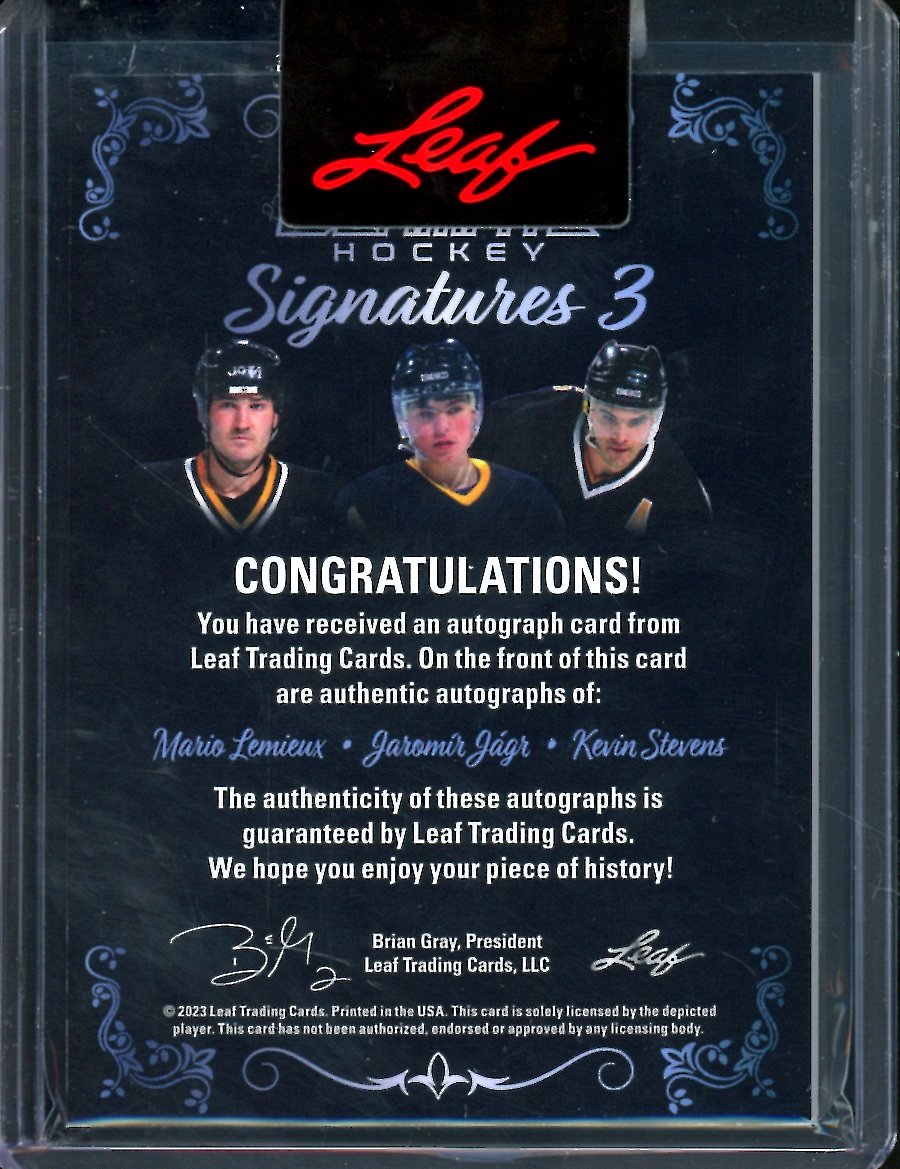 2023 Leaf Ultimate Hockey Mario Lemieux/Jaromir Jagr/Kevin Stevens Triple Auto /5
