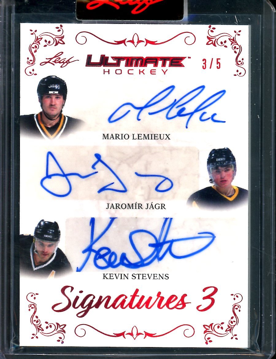2023 Leaf Ultimate Hockey Mario Lemieux/Jaromir Jagr/Kevin Stevens Triple Auto /5