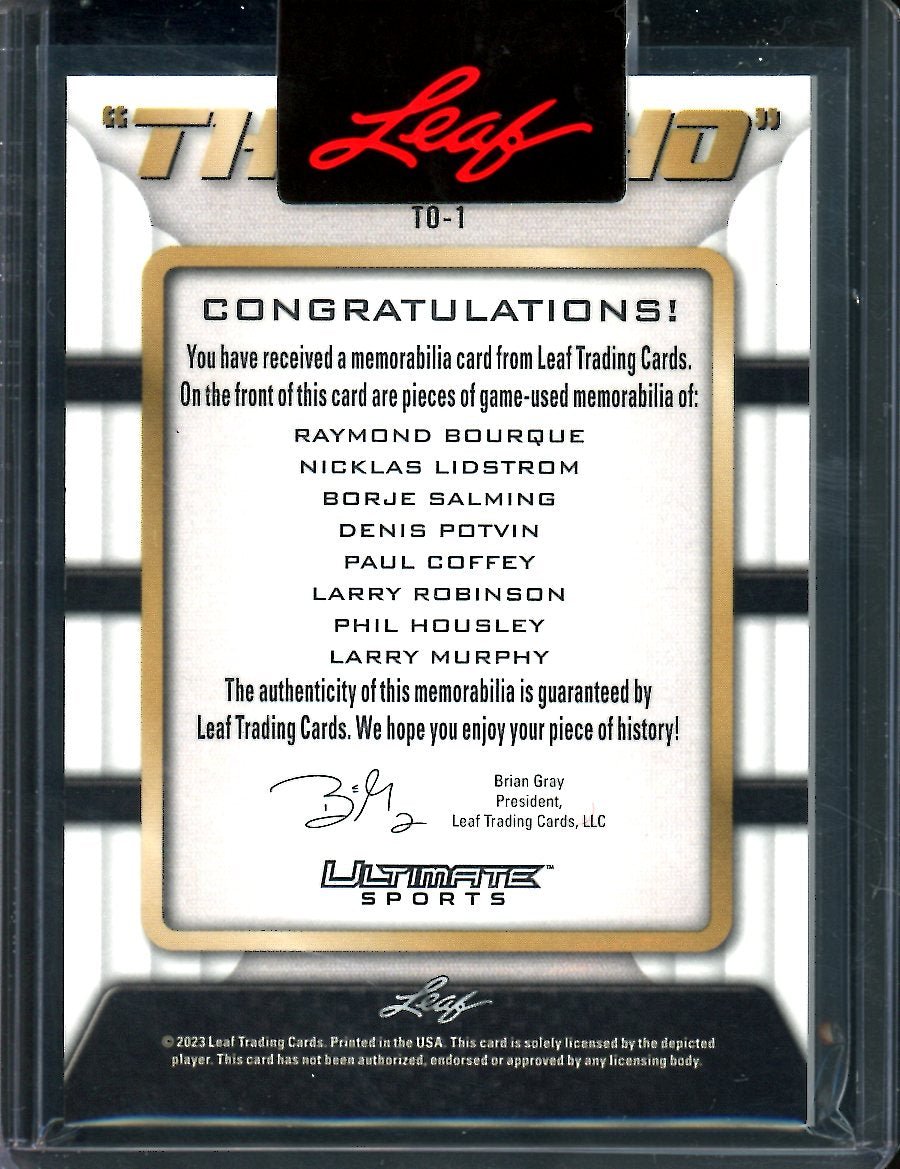 2023 Leaf Ultimate Hockey Raymond Bourque/Nicklas Lidstrom/ Borje Salming/ Denis Potvin/ Paul Coffey/Larry Robinson/Phil Housley/Larry Murphy "The Ocho" Patch /10