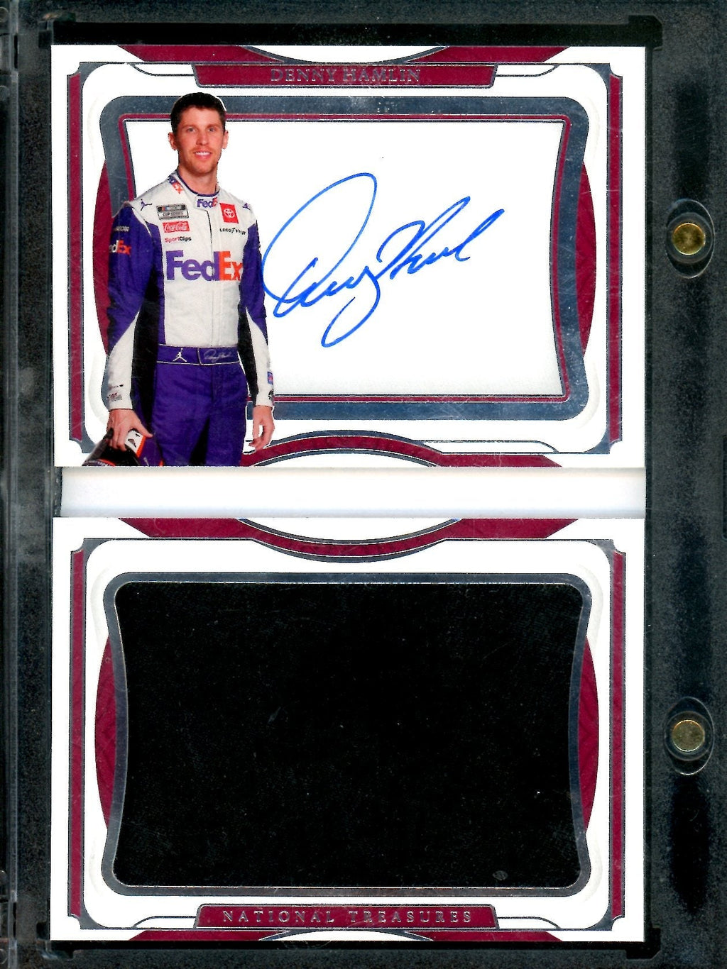 2022 Panini National Treasures Denny Hamiln Firesuit Booklet Patch Auto /25 NASCAR