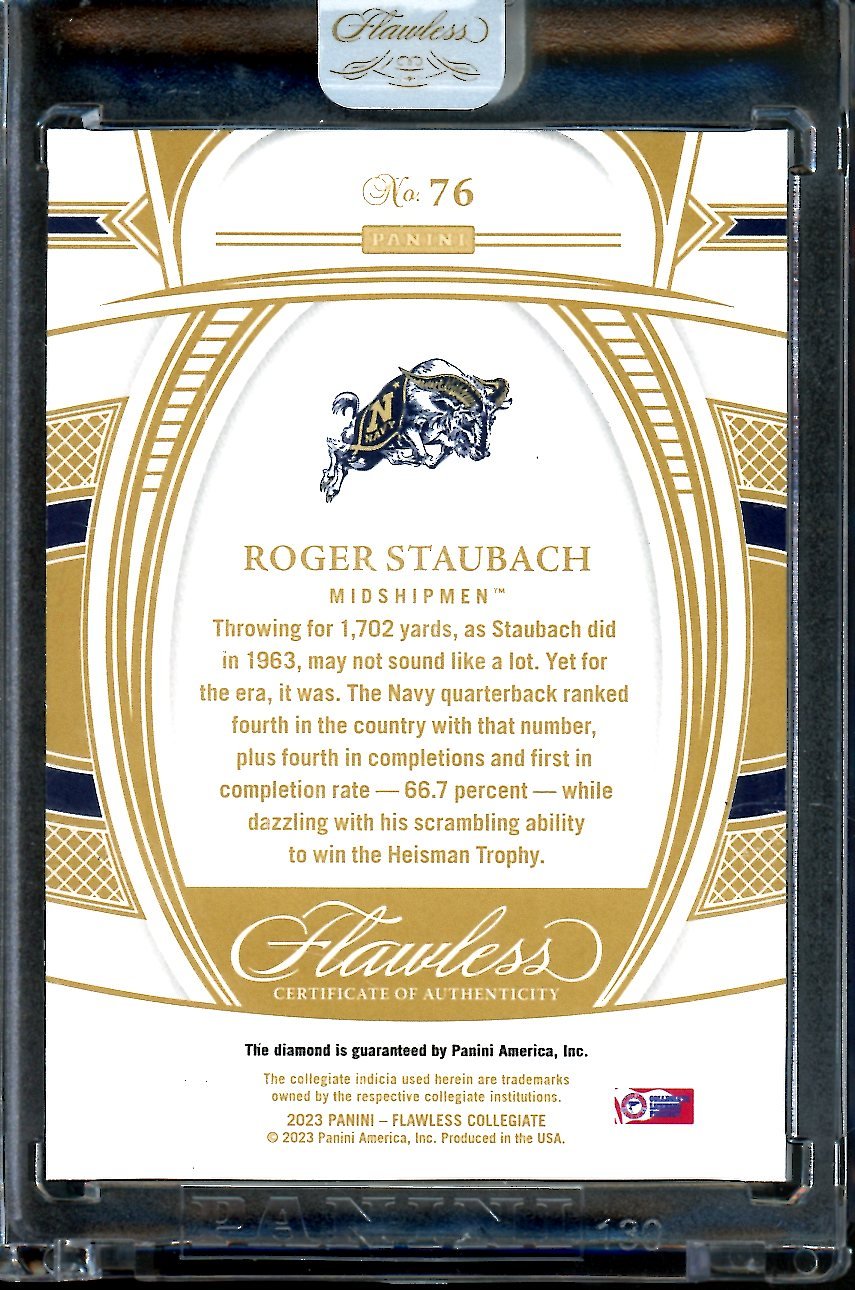 2023 Panini Flawless Collegiate Roger Staubach Diamond /25 Navy