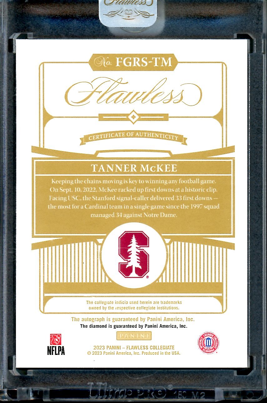 2023 Panini Flawless Collegiate Tanner McKee Rookie Diamond Auto /25 Stanford