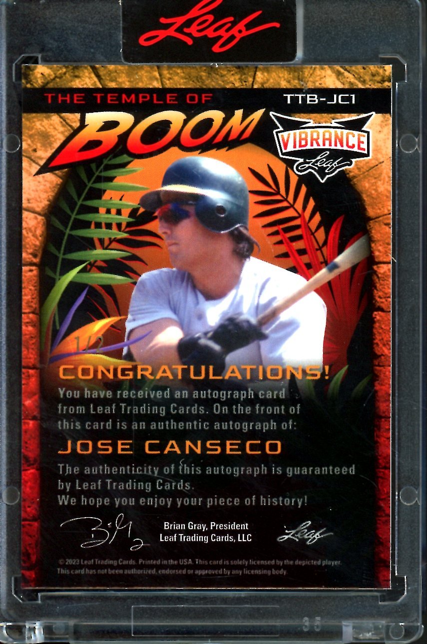 2023 Leaf Vibrance Jose Canseco Temple of Boom Auto Orange /2 Athletics