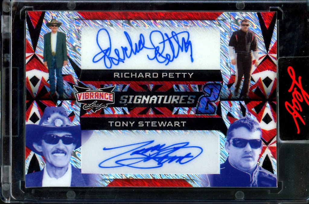2023 Leaf Vibrance Richard Petty/Tony Stewart Dual Auto Red Shimmer 1/1 NASCAR