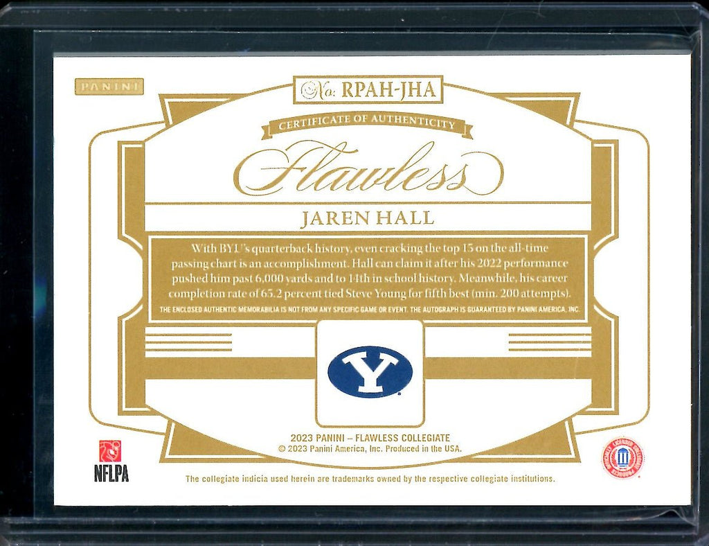 2023 Panini Flawless Collegiate Jaren Hall Rookie RPA /20 BYU