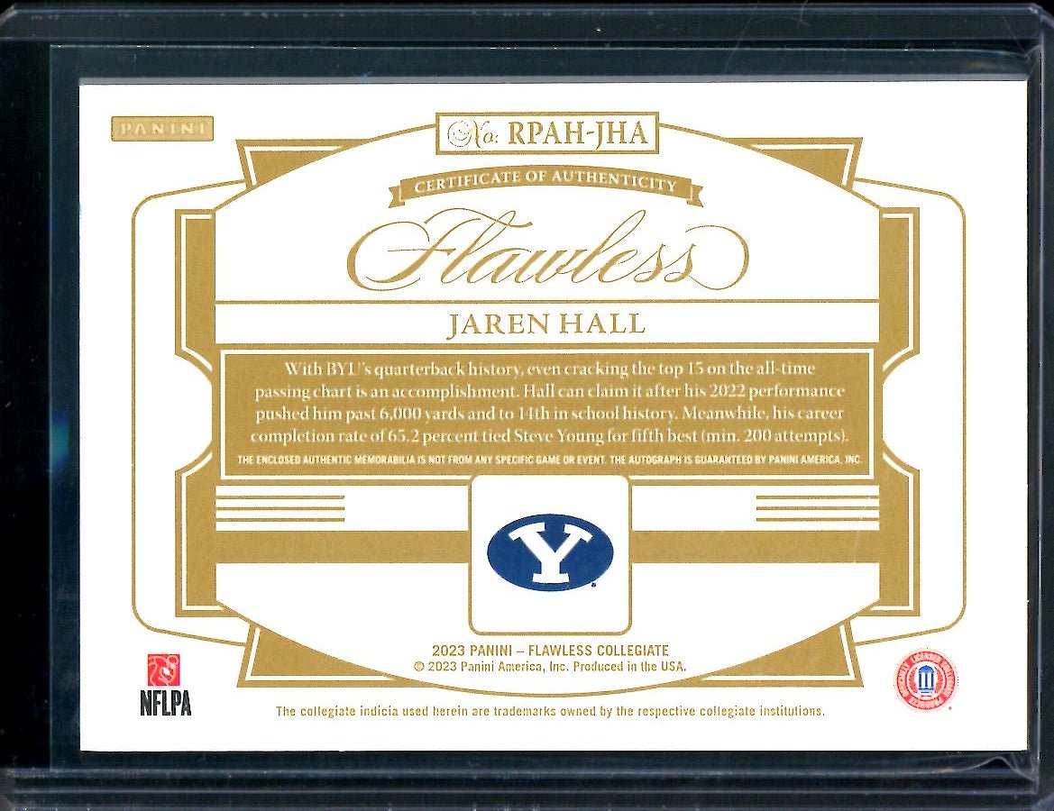 2023 Panini Flawless Collegiate Jaren Hall Rookie RPA /20 BYU