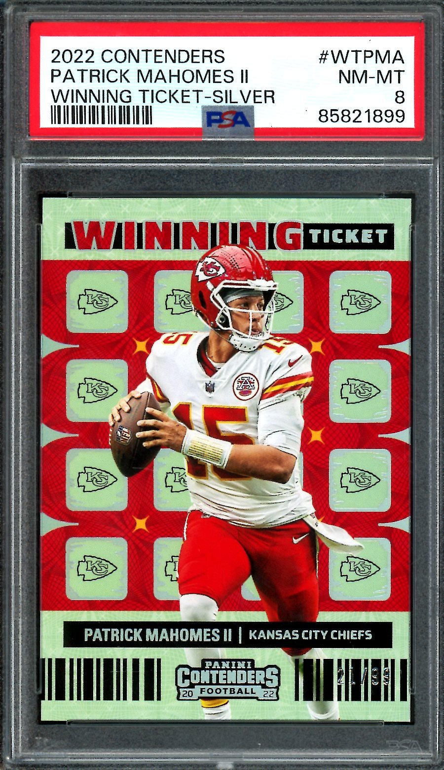 2022 Panini Contenders Patrick Mahomes Winning Ticket /99 PSA 8 Chiefs