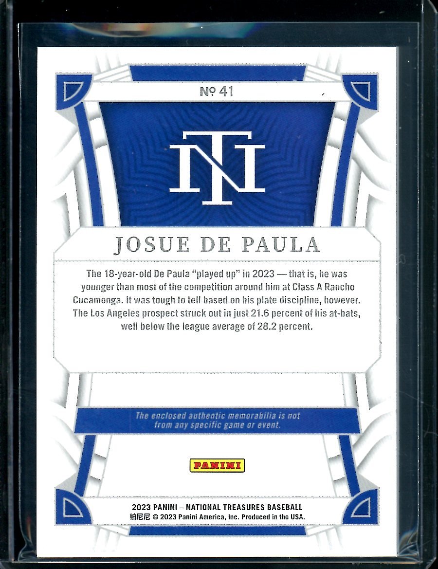 2023 Panini National Treasures Josue De Paula Patch /25 Dodgers