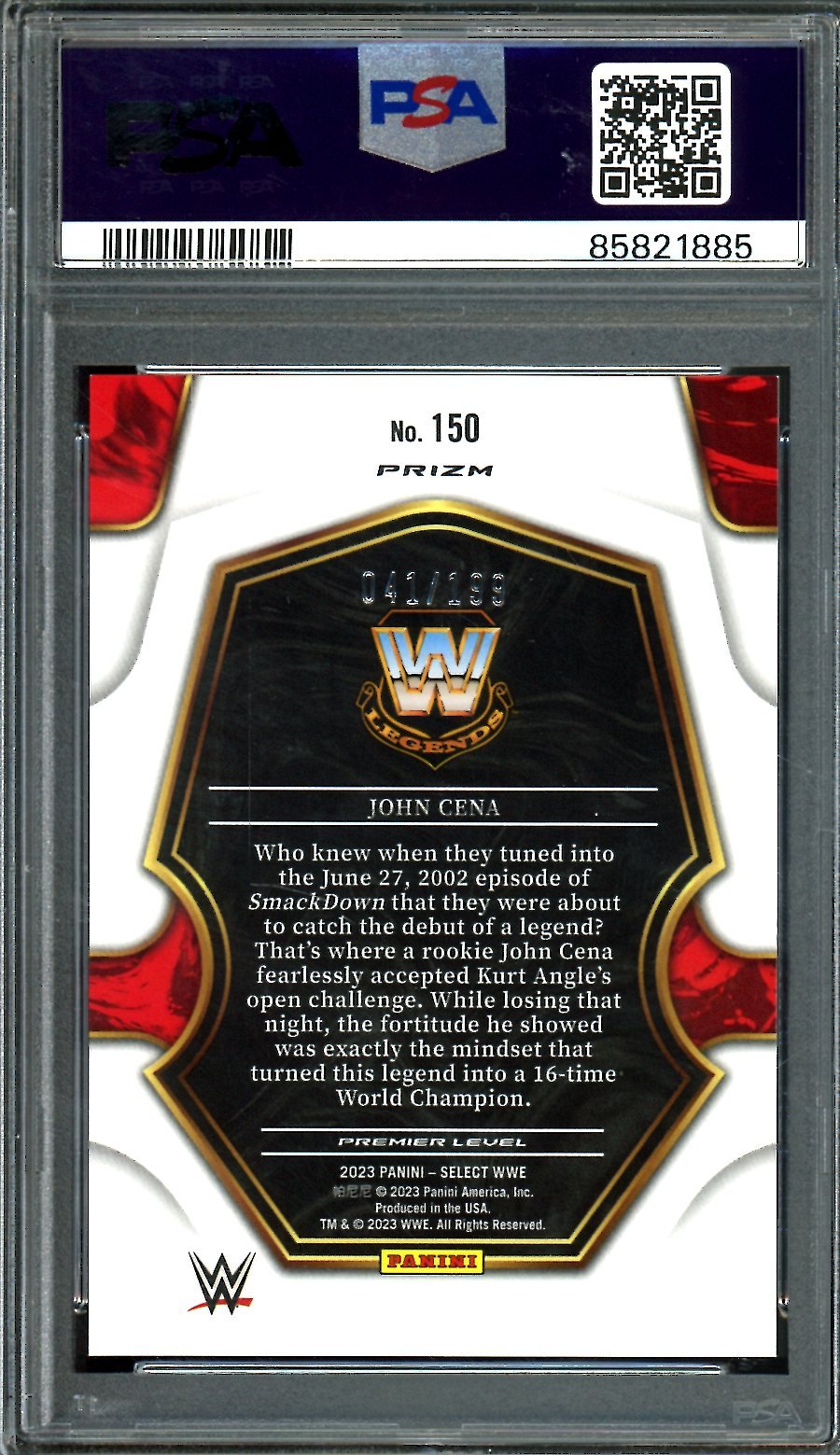 2023 Panini Select John Cena Premier Level Blue /199 PSA 9 WWE