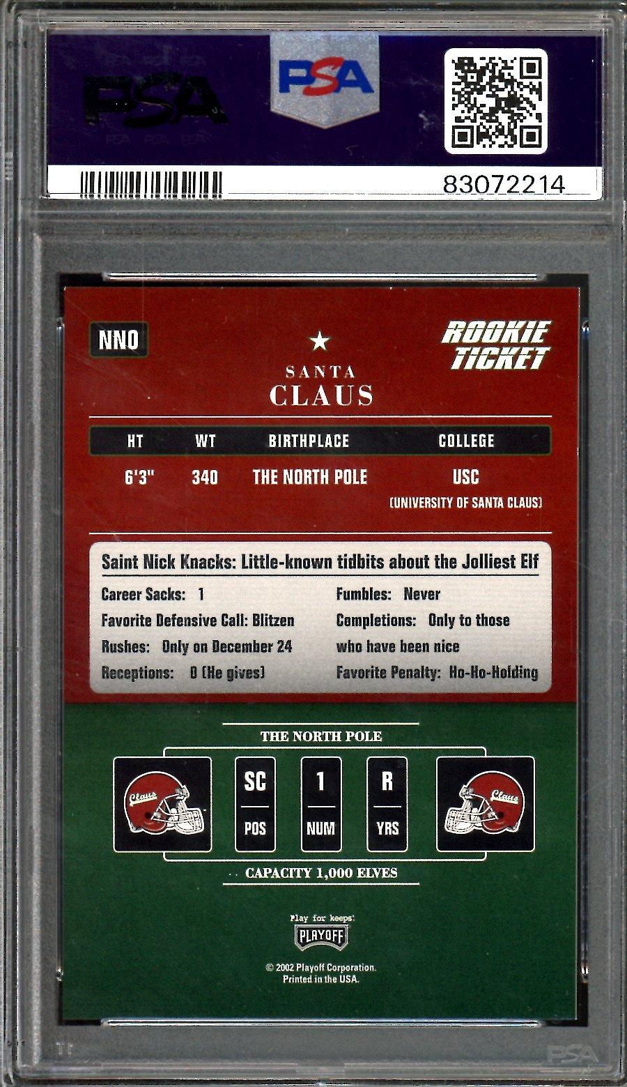 2002 Panini Playoff Contenders Santa Claus Rookie Ticket PSA 9