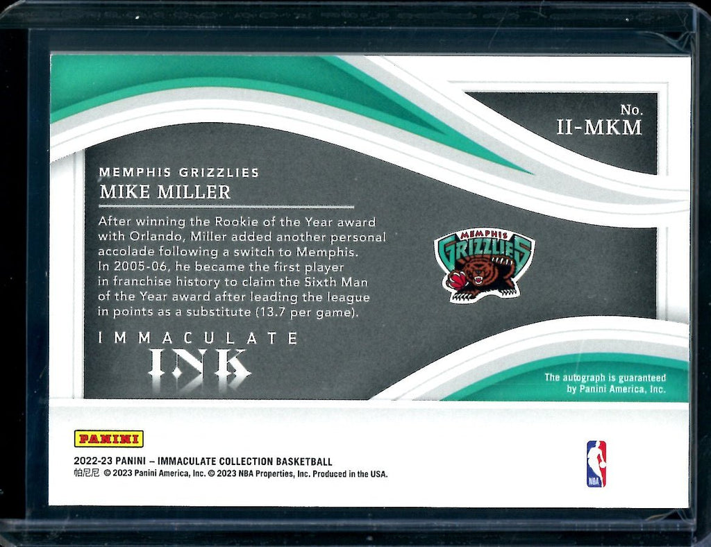 2022/23 Panini Immaculate Mike Miller Immaculate Ink Auto /99 Grizzlies