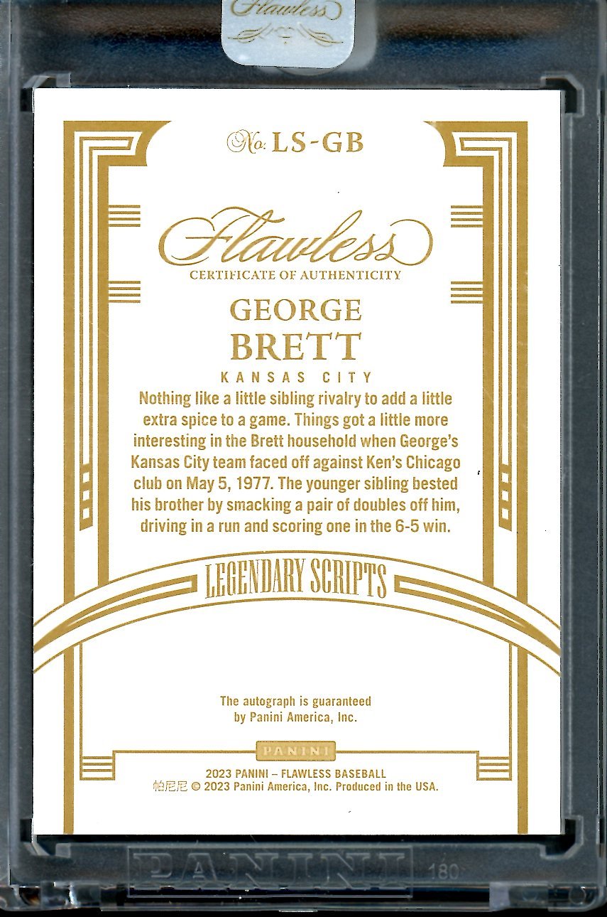 2023 Panini Flawless George Brett Legendary Scripts Auto Gold /10 Royals