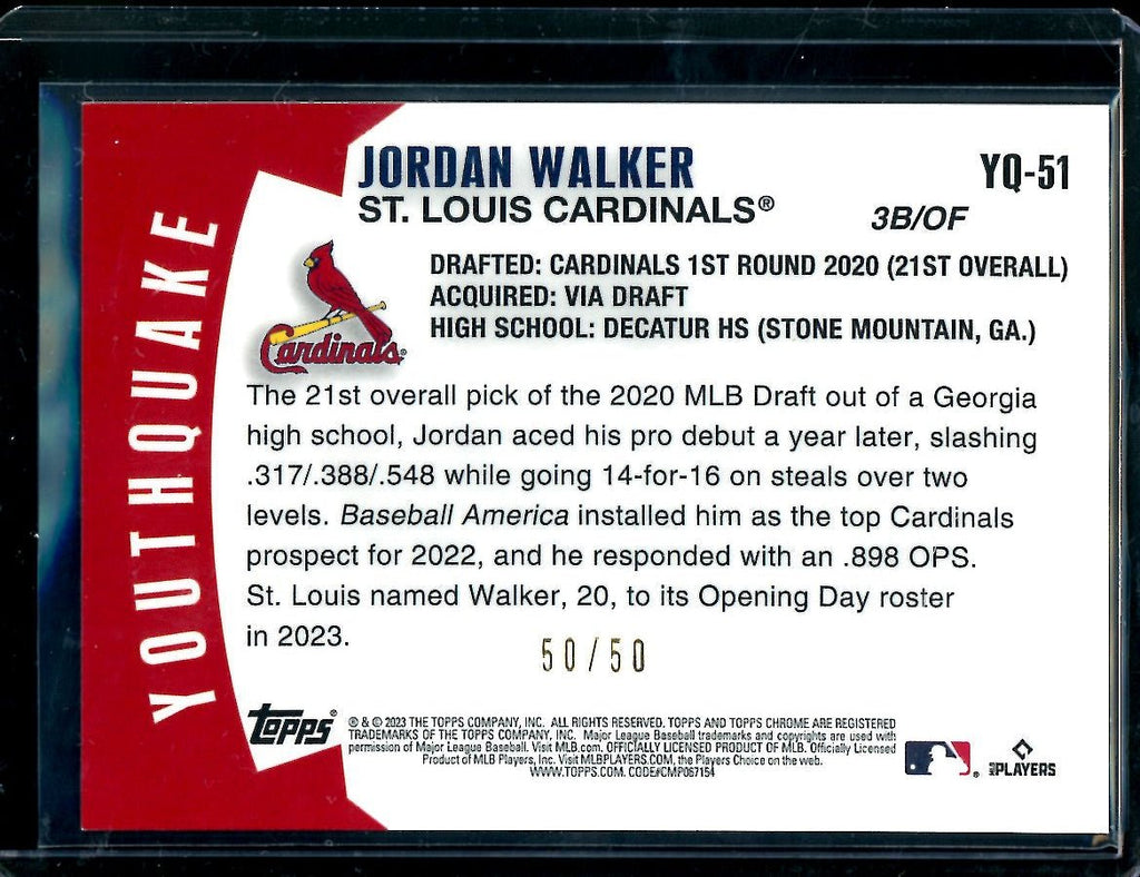 2023 Topps Chrome Jordan Walker Rookie Youthquake Gold /50 Cardinals