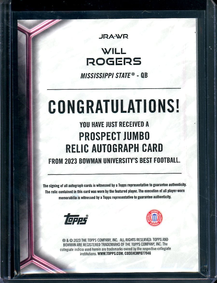 2023 Bowman's Best University Will Rogers Patch Auto /49 Mississippi State