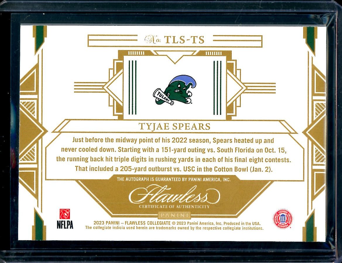 2023 Panini Flawless Collegiate Tyjae Spears Rookie Auto Ruby /20 Tulane