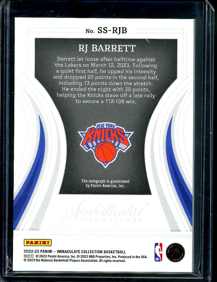2022/23 Panini Immaculate RJ Barrett Sophisticated Signatures Auto /25 Knicks