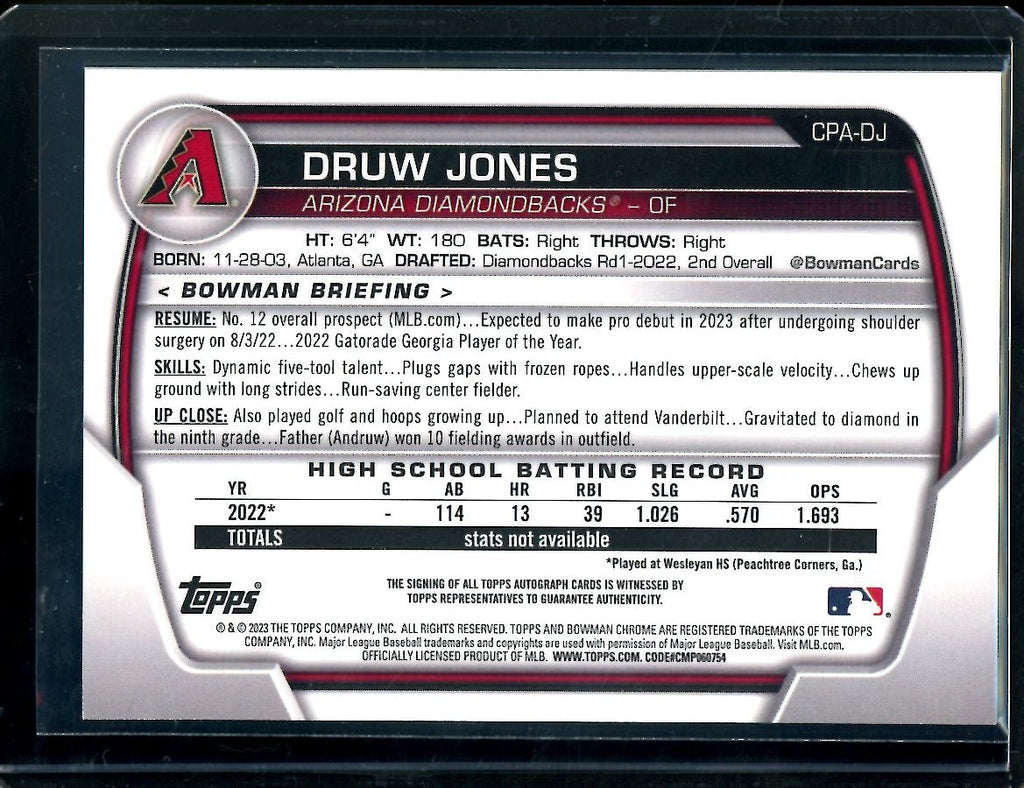 2023 Bowman Chrome Druw Jones 1st Bowman Auto Diamondbacks