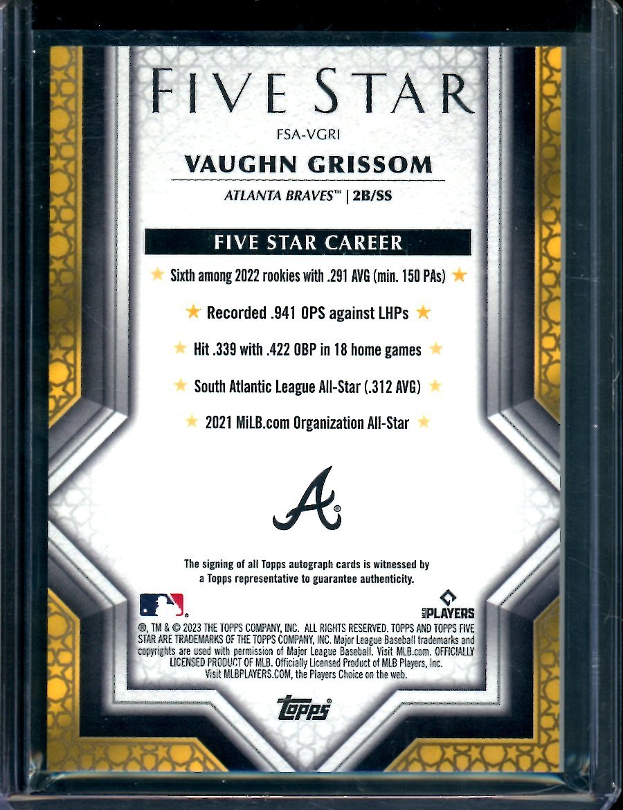 2023 Topps Five Star Vaughn Grissom Rookie Auto Braves