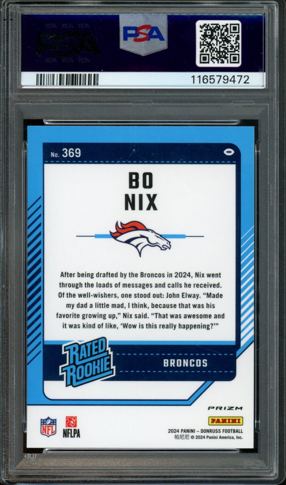 2024 Panini Donruss Optic Preview Bo Nix Rated Rookie Pink PSA 10 Broncos
