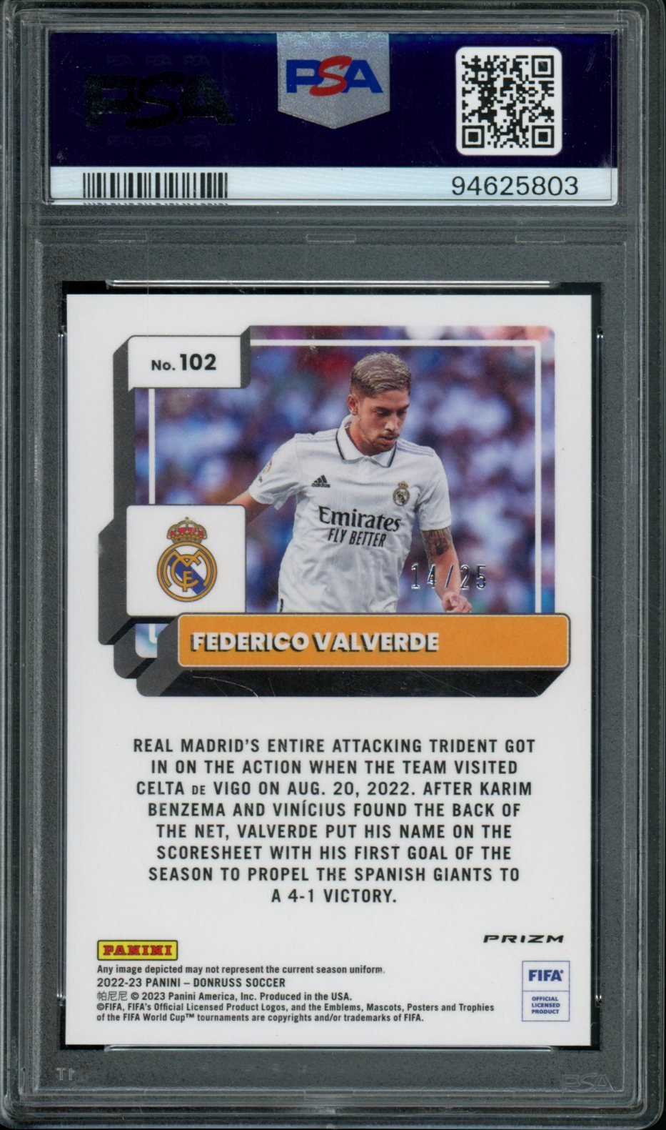 2022 Panini Donruss Optic Federico Valverde Purple Mojo /25 PSA 10 Real Madrid