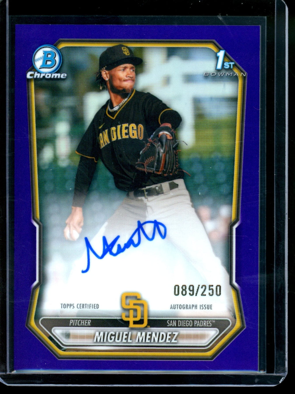 2026 Bowman Chrome Miguel Mendez 1st Purple Refractor Autograph /250 Padres