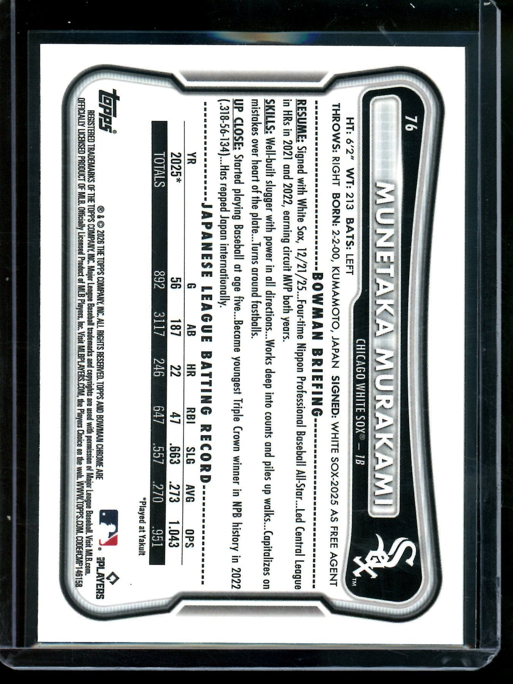 2026 Bowman Chrome Munetaka Murakami Red Rookie Refractor White Sox