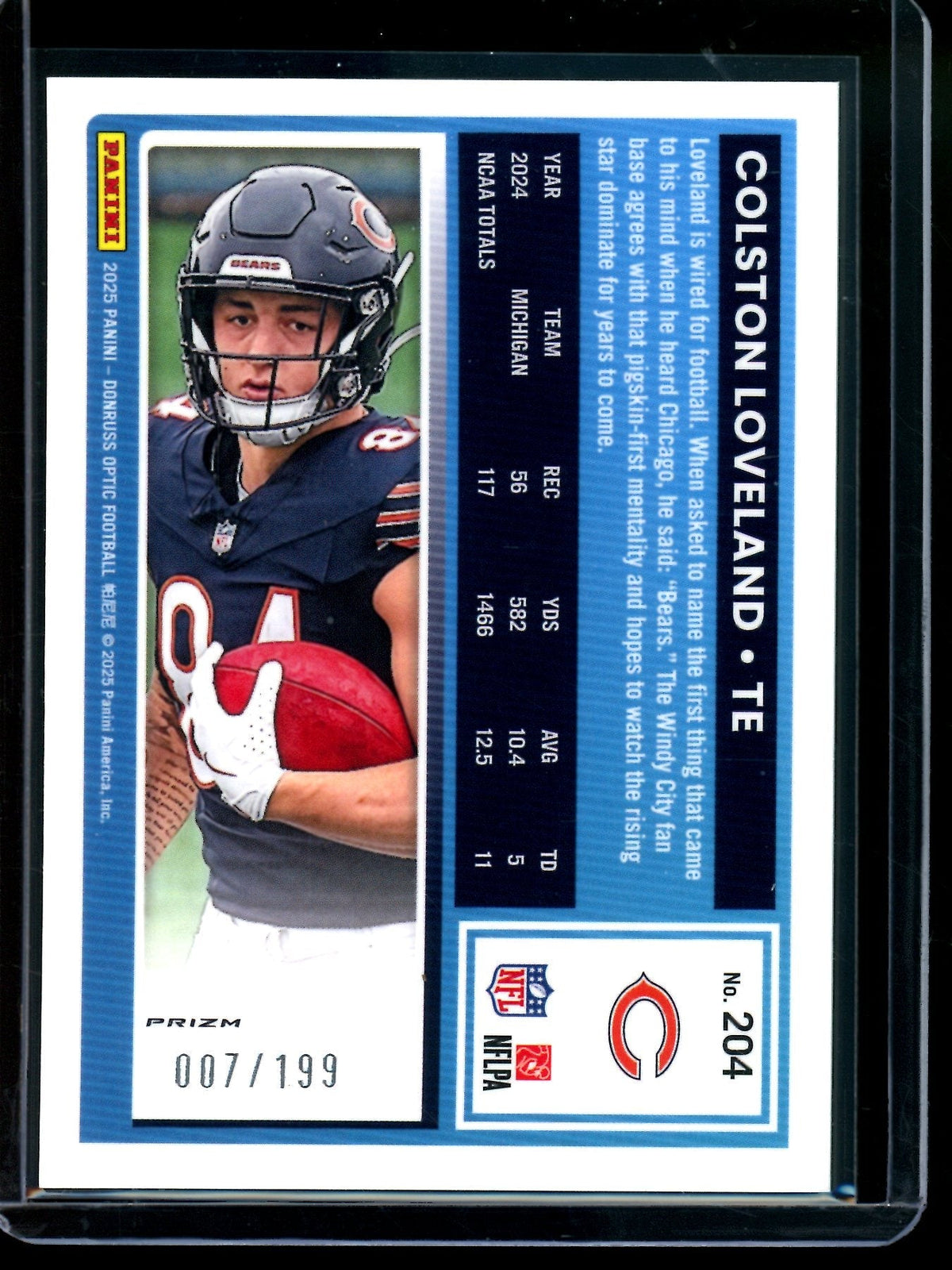2025 Panini Optic Colston Loveland Green Rated Rookie /199 Bears
