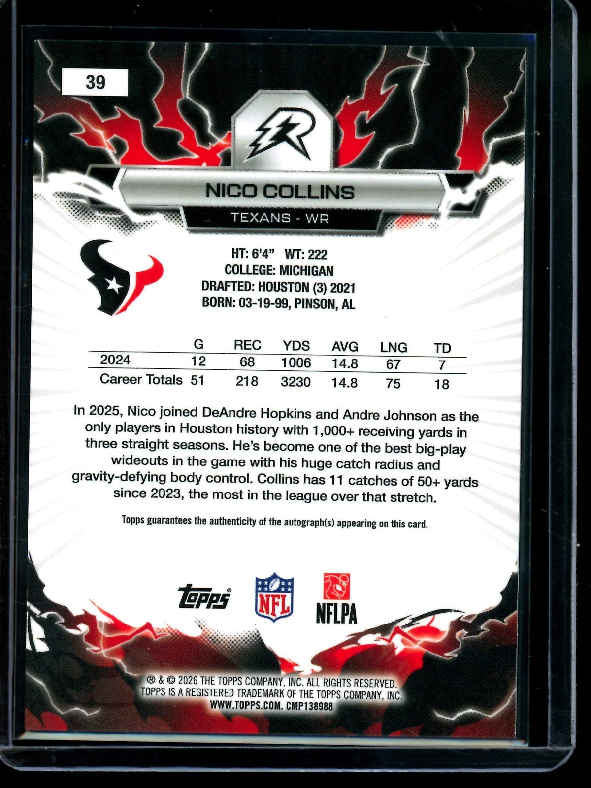 2026 Topps Resurgence Nico Collins Blue Wave Autograph /99 Texans