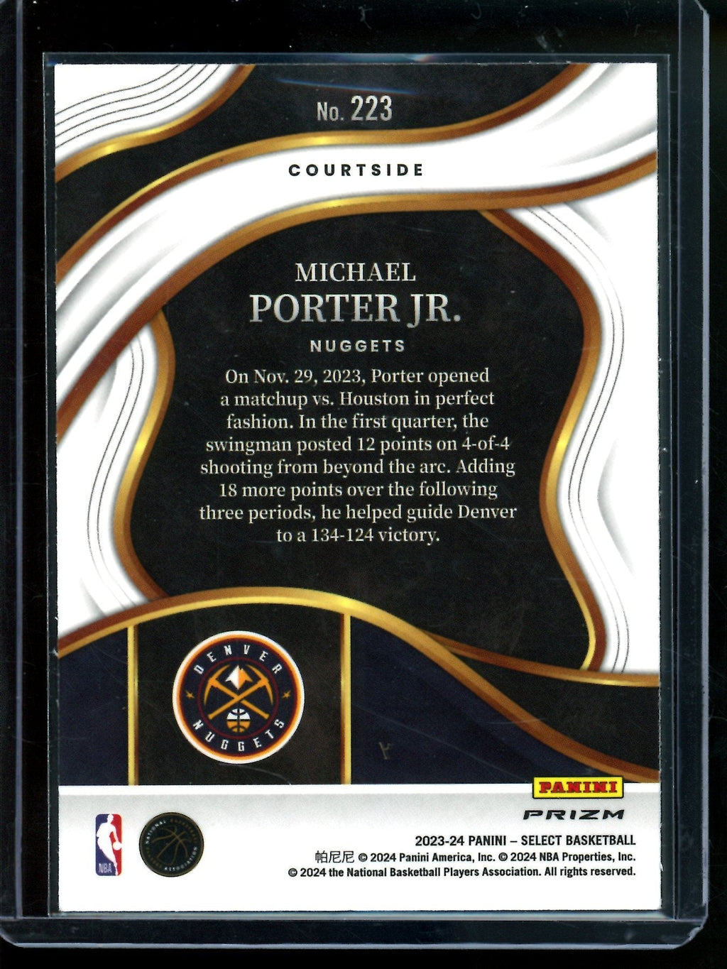 2023 Panini Select Michael Porter Jr. Zebra SSP Courtside Nuggets