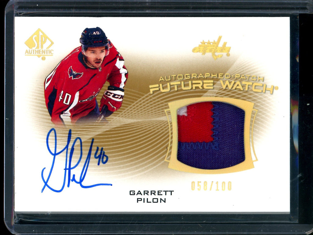 2021 Upper Deck SP Authentic Garrett Pilon Future Watch Patch Autograph /100 Capitols