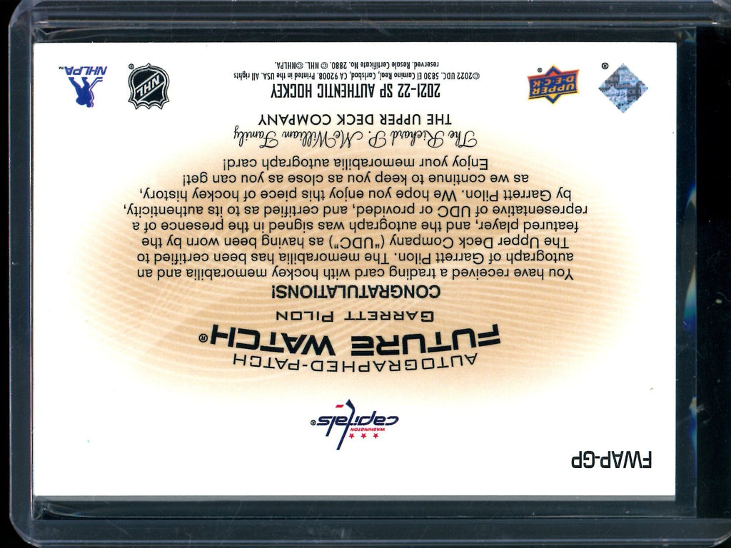 2021 Upper Deck SP Authentic Garrett Pilon Future Watch Patch Autograph /100 Capitols