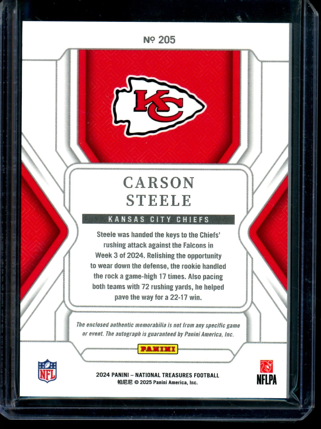 2024 Panini National Treasures Carson Steele Rookie Patch Autograph /20 Chiefs