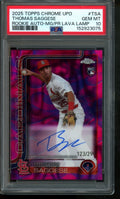 2025 Topps Chrome Update Thomas Saggese Rookie RC Autograph Magenta Lava /299 PSA 10 Cardinals