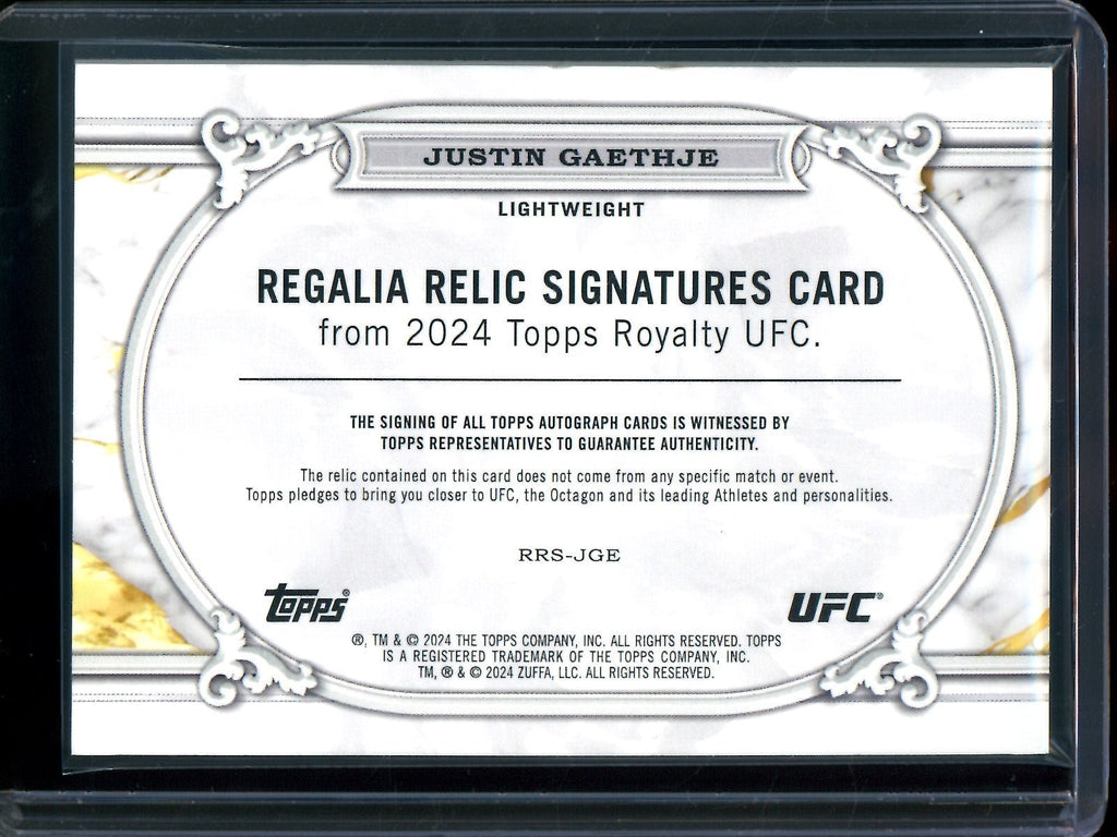 2024 Topps Royalty Justin Gaethje Regalia Relic Signatures Green /5 (Edge Damage)