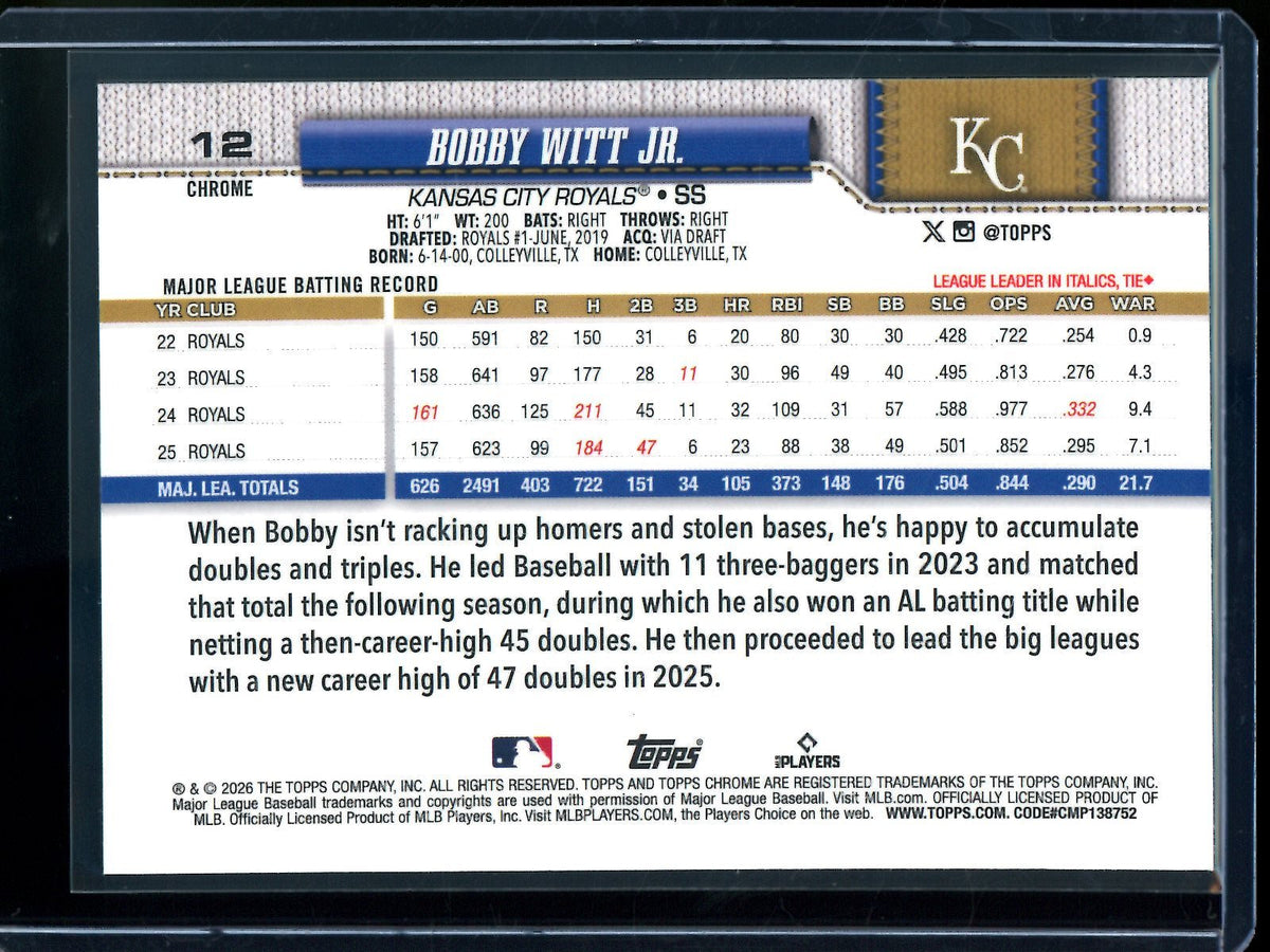2026 Topps Chrome Bobby Witt Jr. Image Variation Refractor Royals