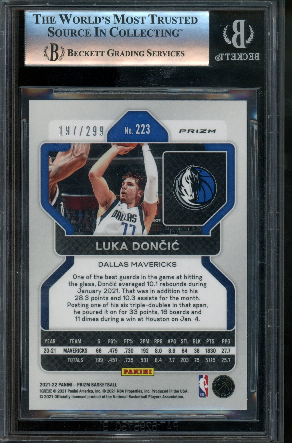 2021/22 Panini Prizm Luka Doncic Red Prizm /299 BGS 9 Mavericks
