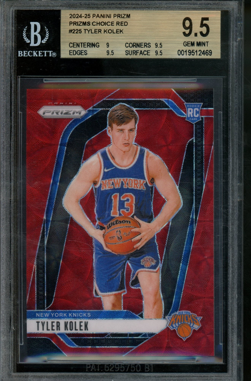2024/25 Panini Prizm Tyler Kolek Rookie RC Choice Red /88 BGS 9.5 Knicks