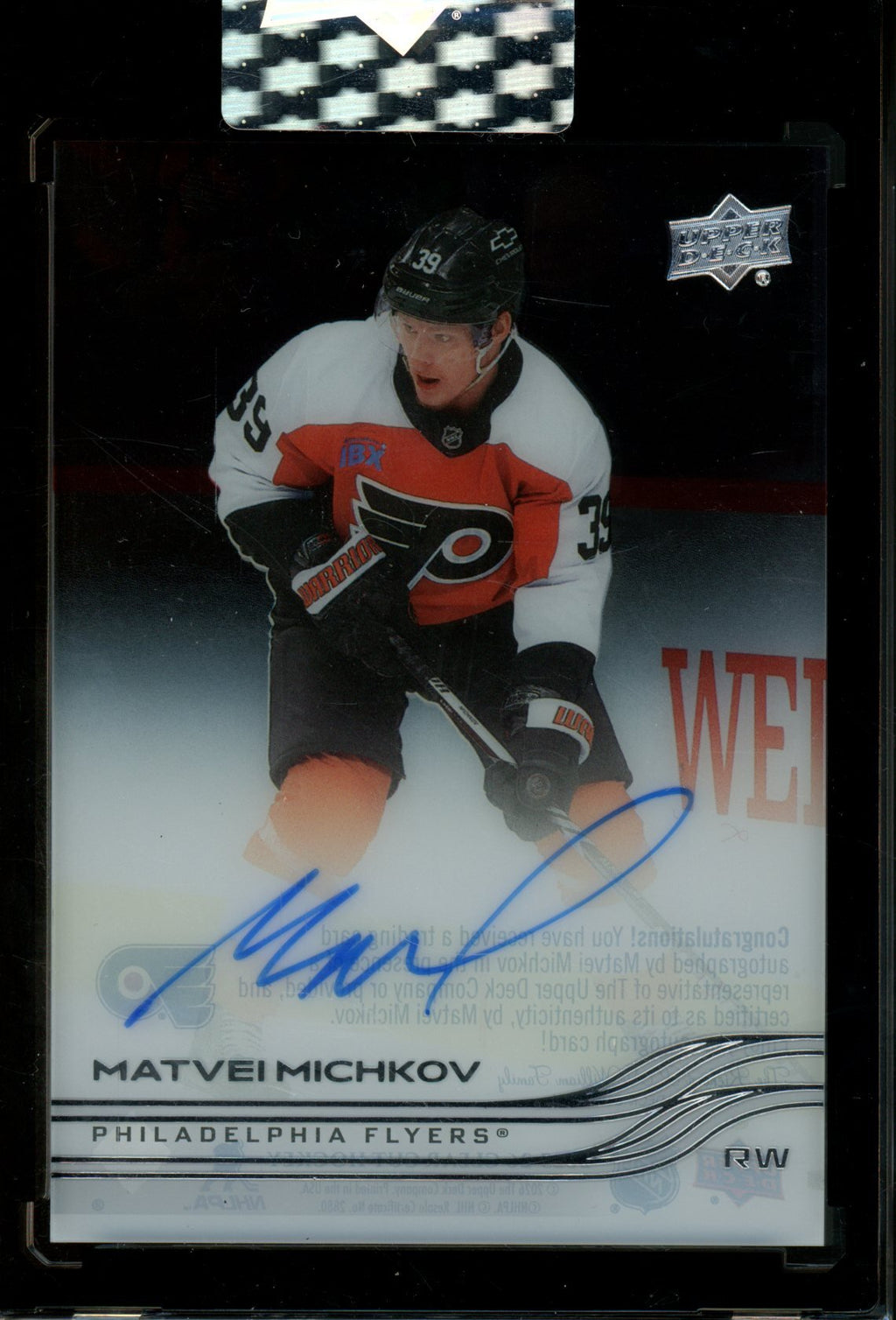 2025/26 Upper Deck Clear Cut Matvei Michkov Encased Autograph Flyers