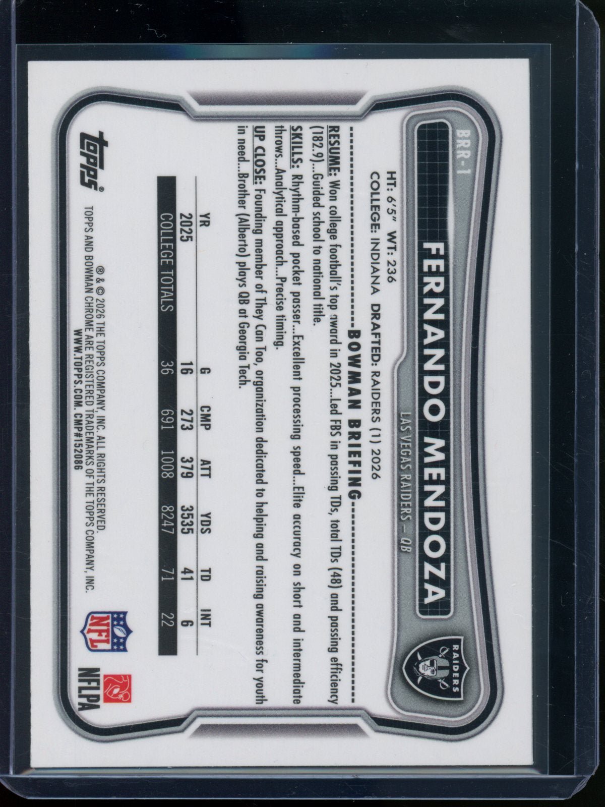 2026 Bowman Chrome Fernando Mendoza Red Rookie RC Refractor Raiders