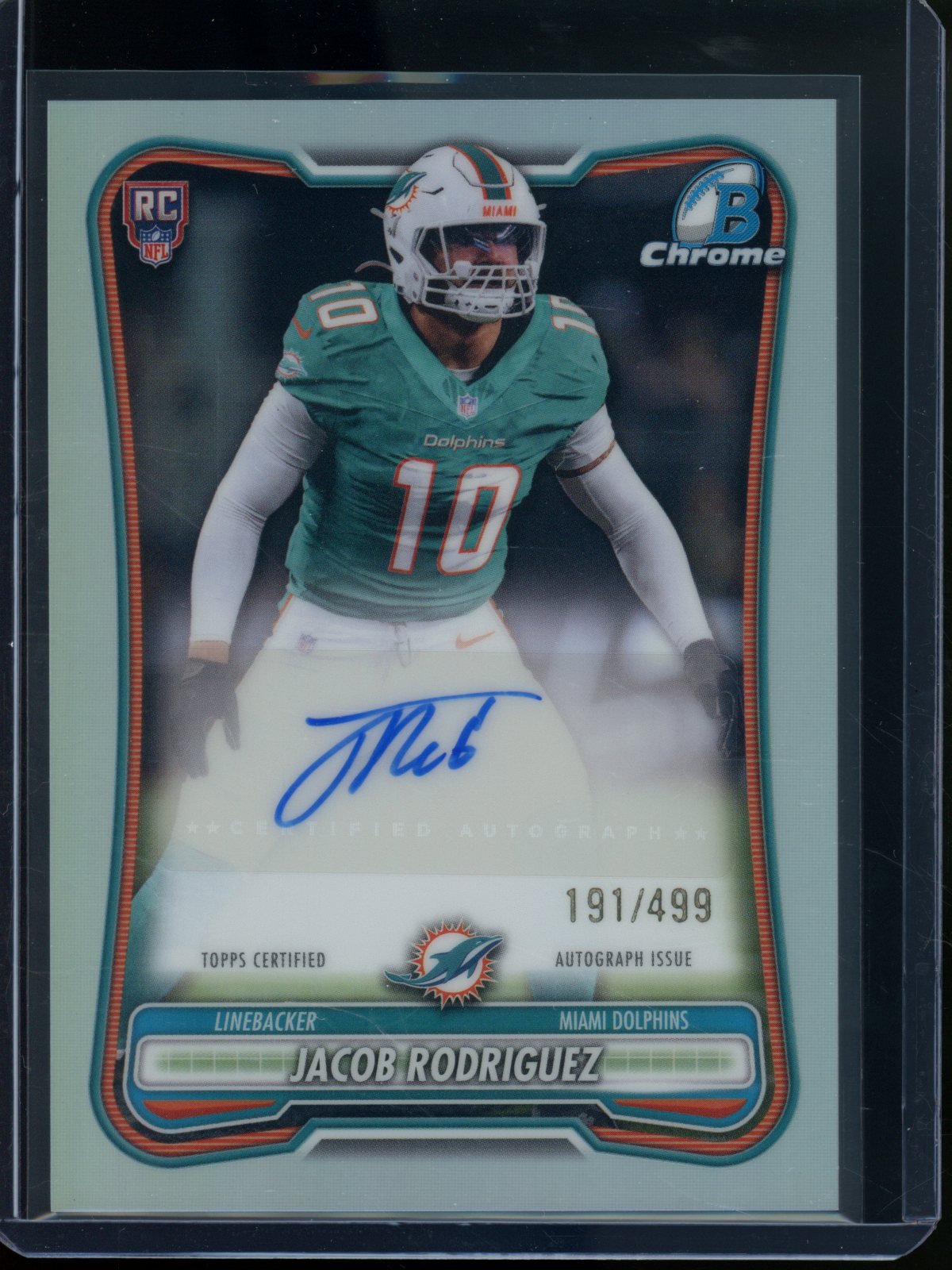 2026 Bowman Chrome Jacob Rodriguez Rookie RC Refractor Autograph /499 Dolphins