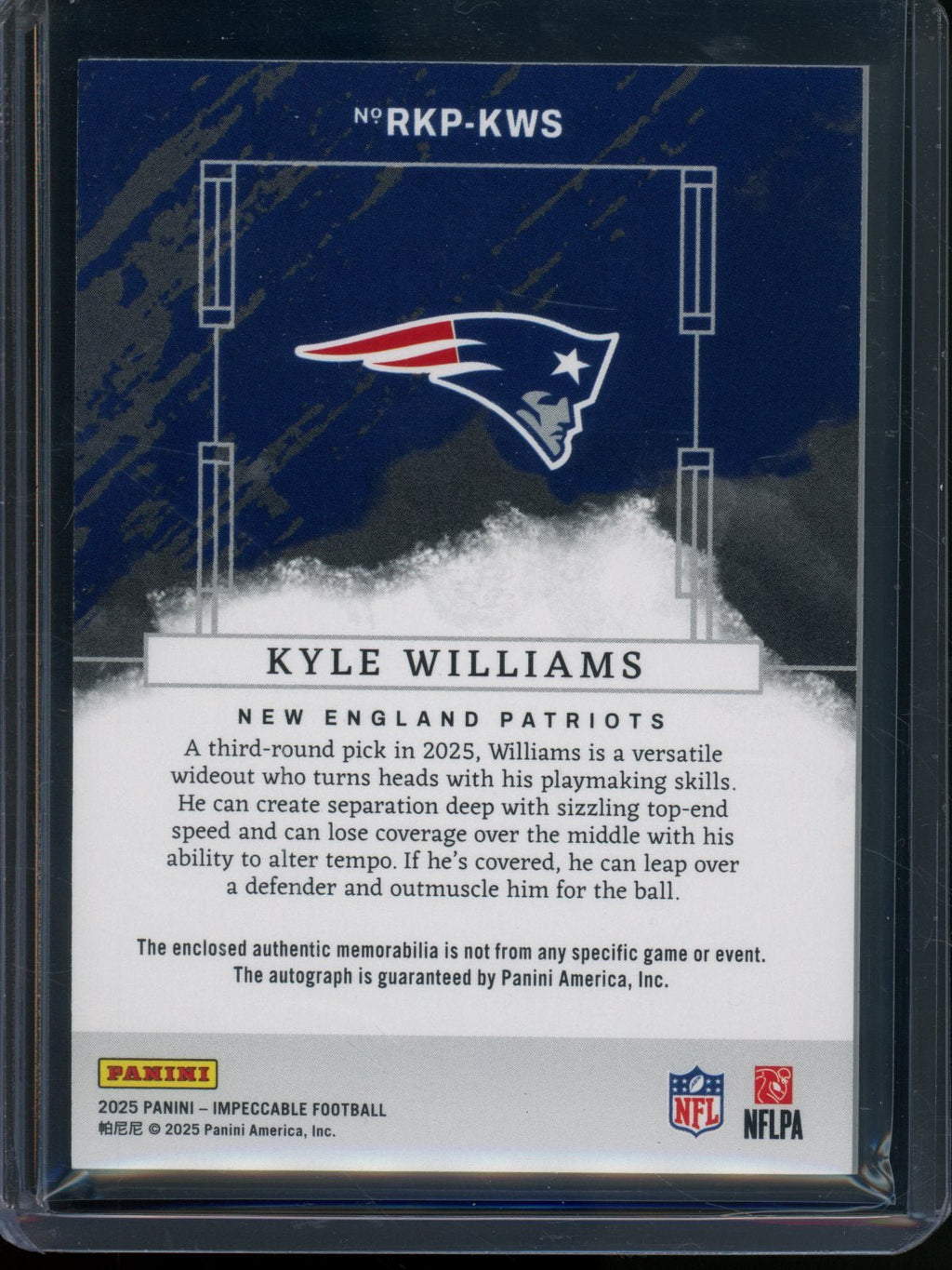 2025 Panini Impeccable Kyle Williams Rookie RC Patch Autograph /75 Patriots