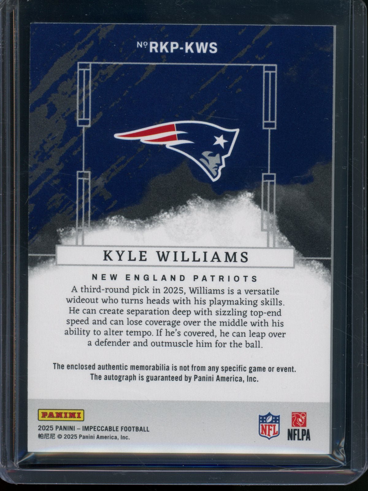 2025 Panini Impeccable Kyle Williams Rookie RC Patch Autograph /75 Patriots