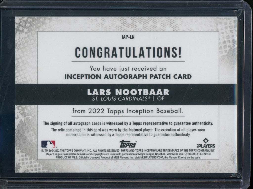 2022 Topps Inception Lars Noorbaar Rookie RC Patch Autograph /75 Cardinals
