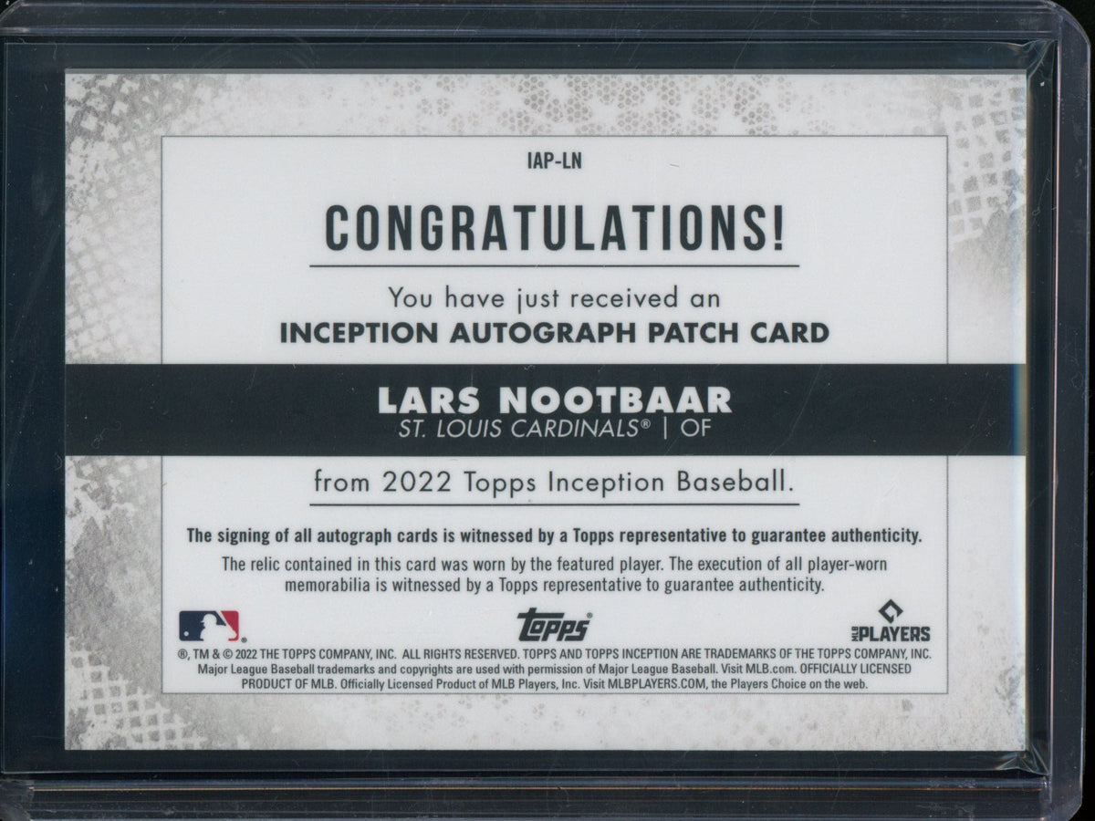 2022 Topps Inception Lars Noorbaar Rookie RC Patch Autograph /75 Cardinals