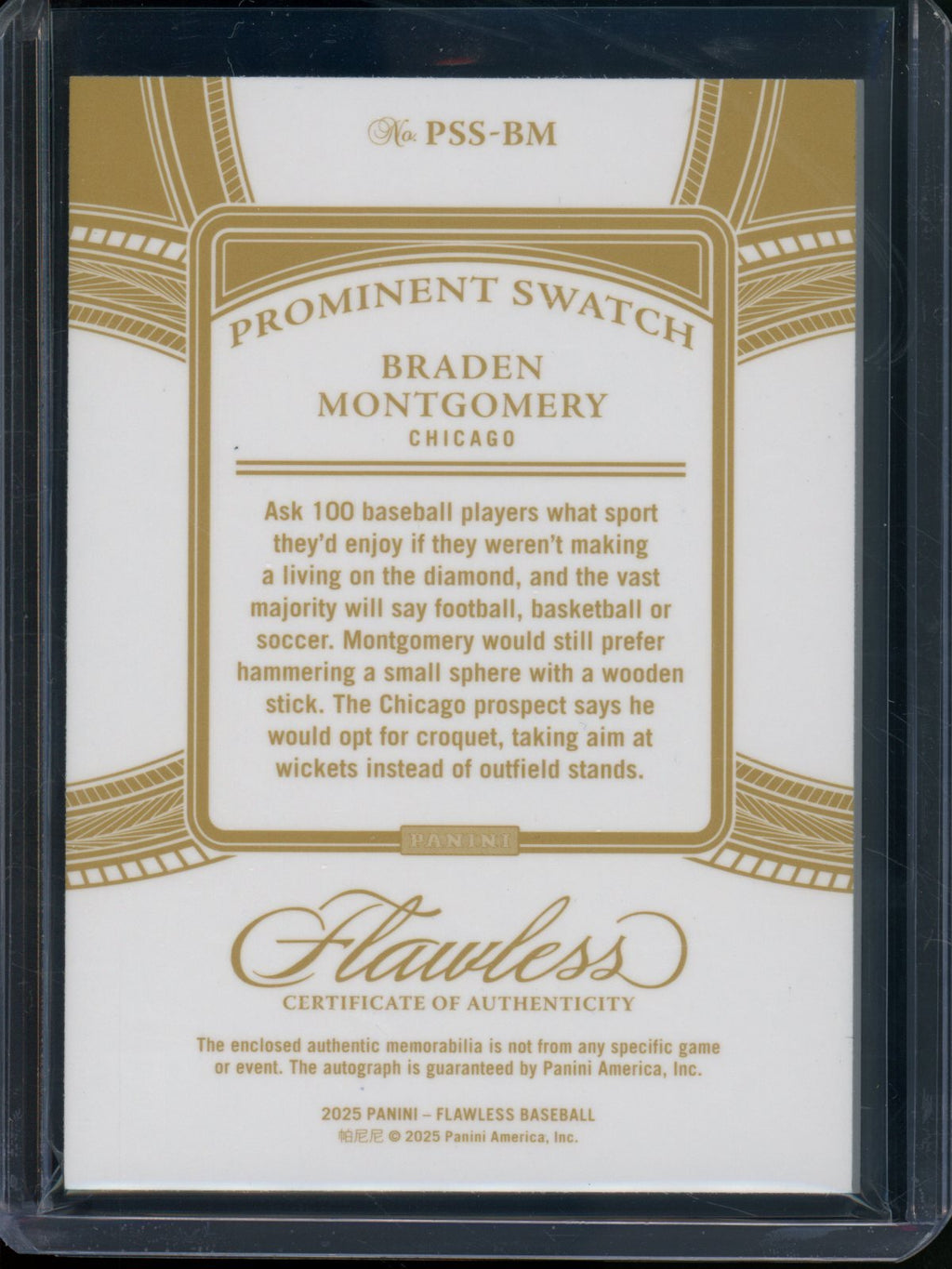 2025 Panini Flawless Braden Montgomery Rookie RC Patch Autograph Sapphire /15 White Sox