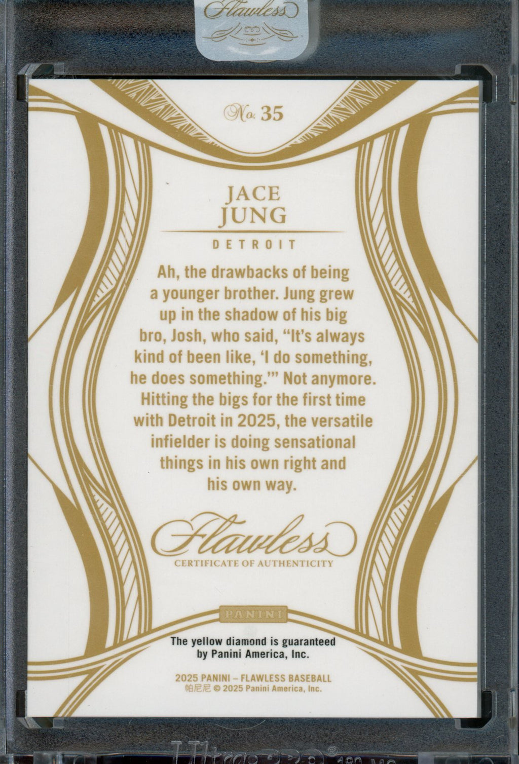 2025 Panini Flawless Jace Jung Rookie RC Gold /10 Tigers