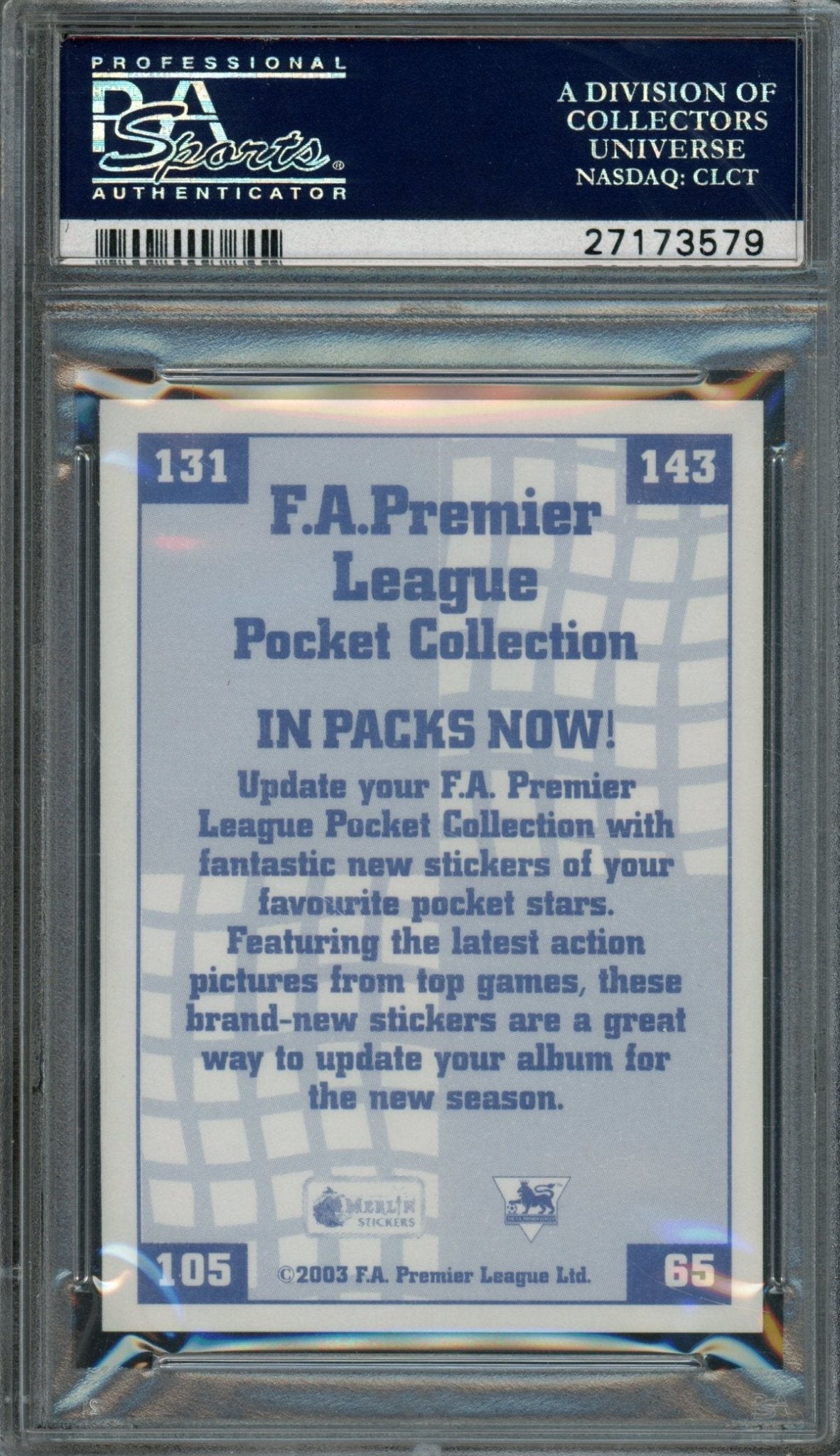 2003/04 Pocket Collection Wayne Rooney Rookie RC NMB. In White PSA 10