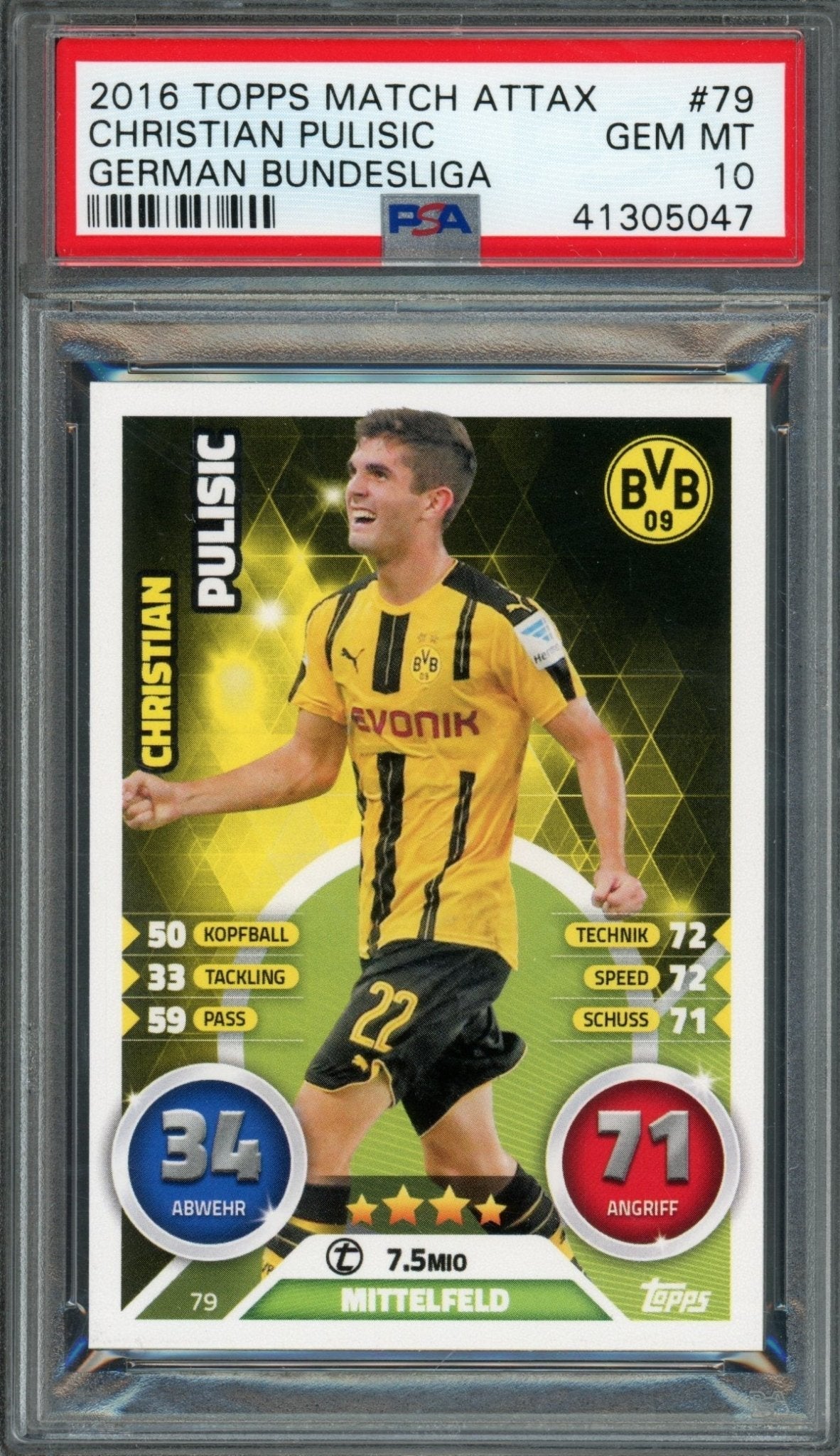 2016/17 Topps Match Attax Christian Pulisic Rookie RC #79 PSA 10 BVB